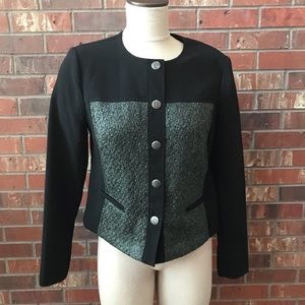 Womens Black & Green Tweed Front Jacket Small